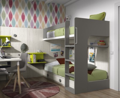Children's bedroom comprised of bunk bed and desk