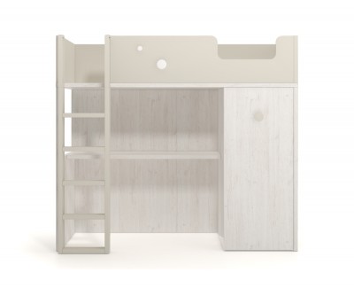 Bunk bed with pull-out wardrobe and a desk