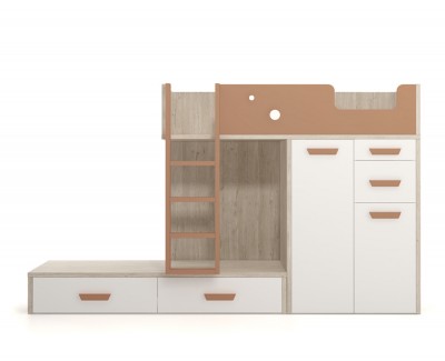 Set comprised of bunk bed, desk and pull-out wardrobe 